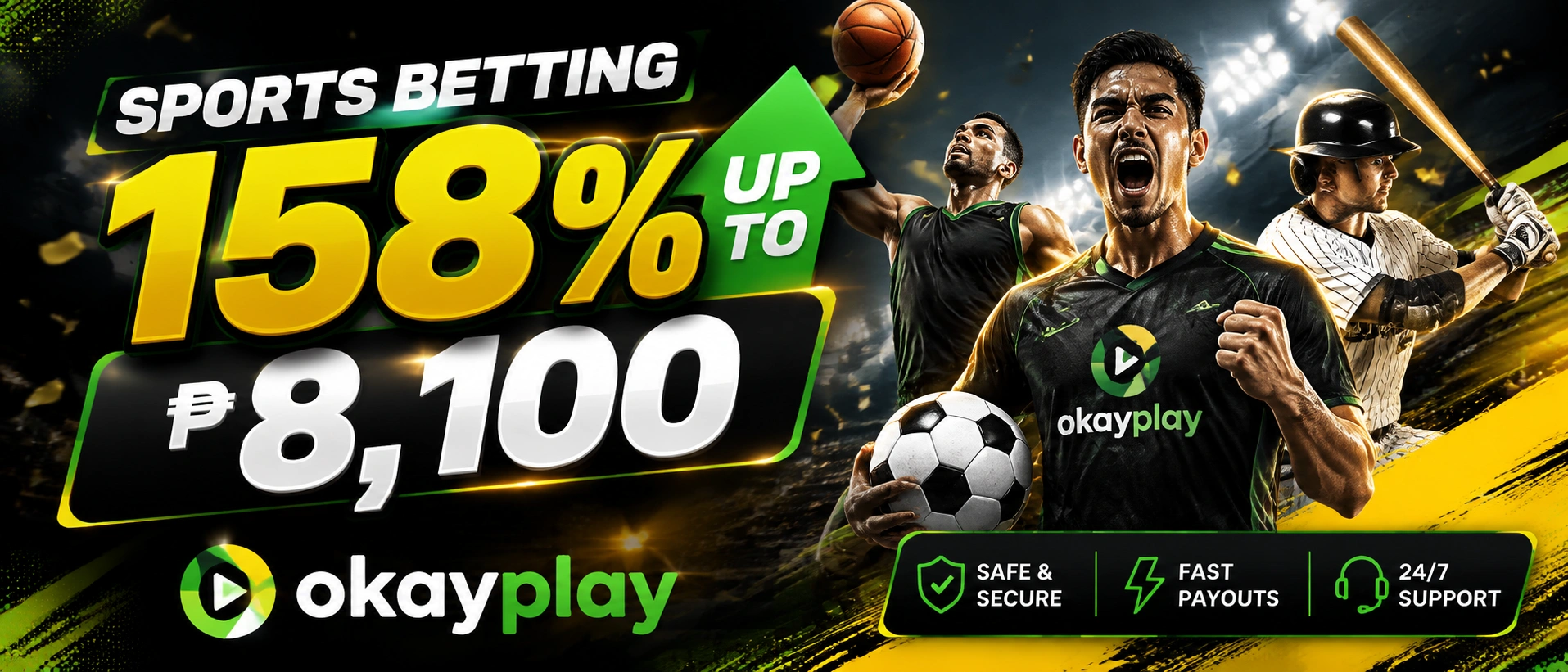 OKPlay sports banner showing football and live betting style visuals